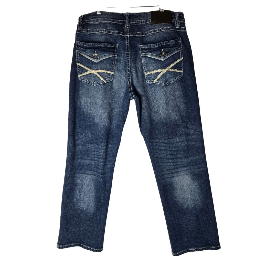 TK Axel Slim Boot Jeans 36x30 Blue Medium Wash Whiskered Stretch Denim #1339